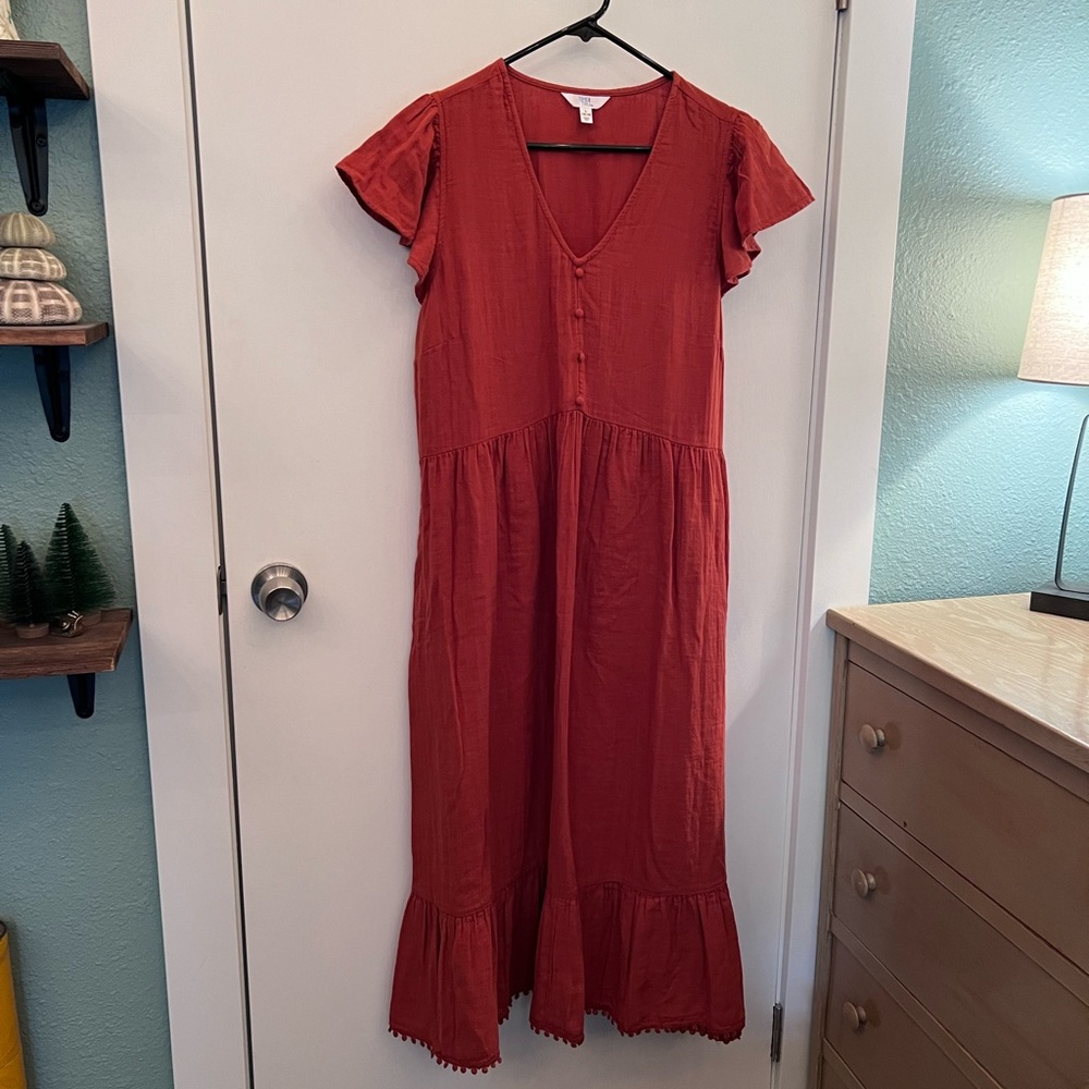 Time and Tru Burnt Orange Flutter Sleeve Dress